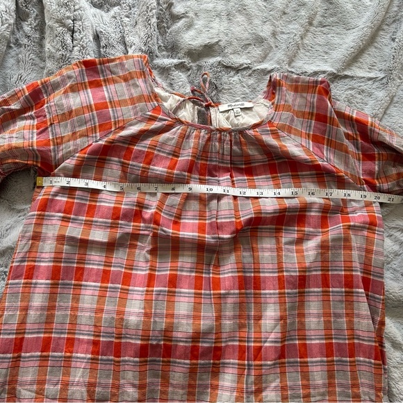 Madewell Plaid Ruffle Sleeve Popover Gingham Cottagecore Mini Dress - Picture 5 of 8